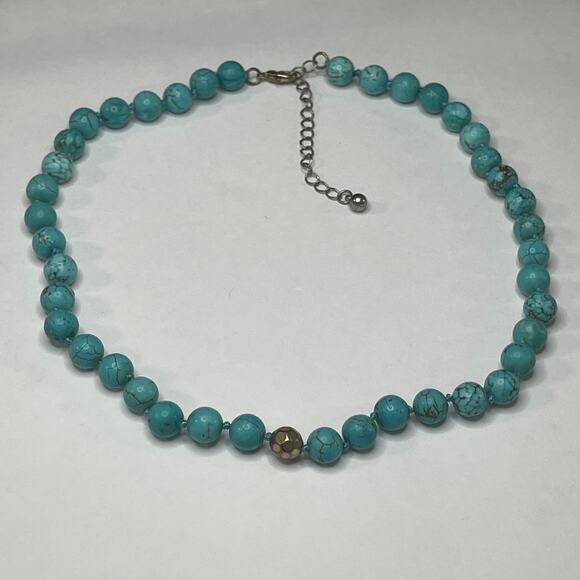 necklace turquoise colored dyed stone simple beads beaded boho trendy - Picture 4 of 8